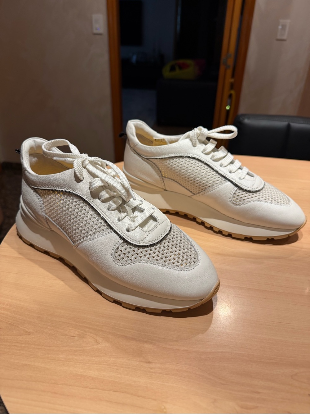 Doucal's White Leather & Mesh Men's Sneakers